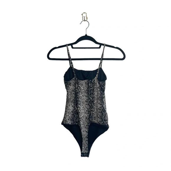 Windsor Wild Child Black & Tan Snakeskin Print Thong Bodysuit Small Women’s - Picture 5 of 11